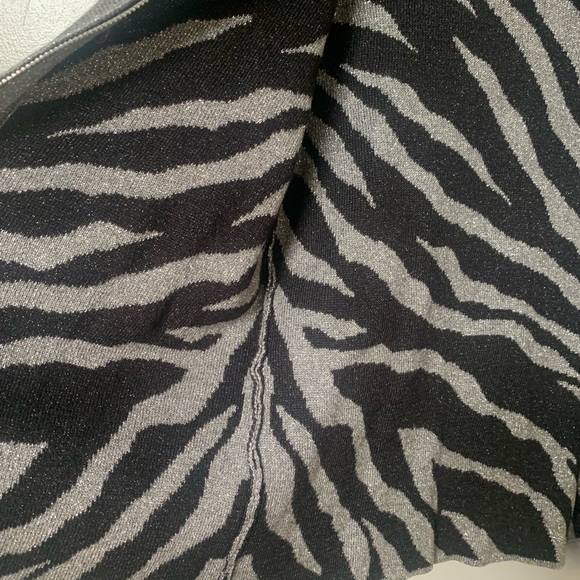 80’s Style 🔥 Sparkle Glitter Zebra Print Zipper Cardigan Sweater - Picture 6 of 7